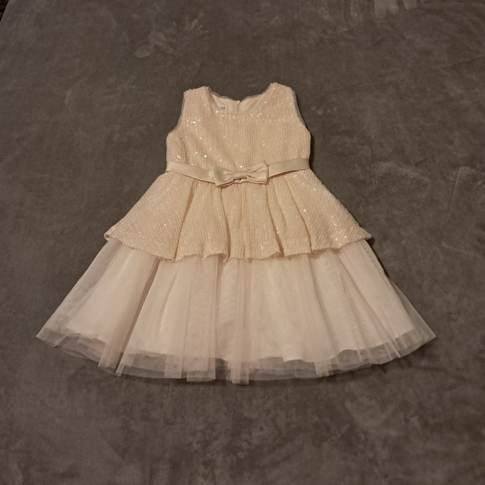 Bonnie Jean Blush Sequin Peplum Dress Size Girl 3T Wedding Guess Party.
